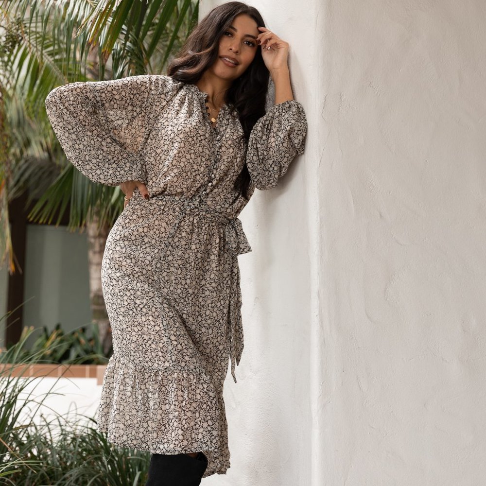 Floral Tie-Waist Midi Dress